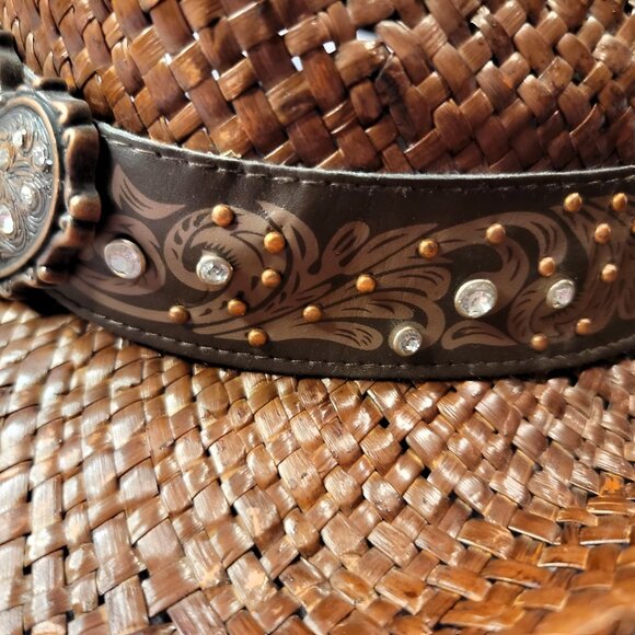 Brown Woven Hat with Decorative Band - Picture 7 of 9